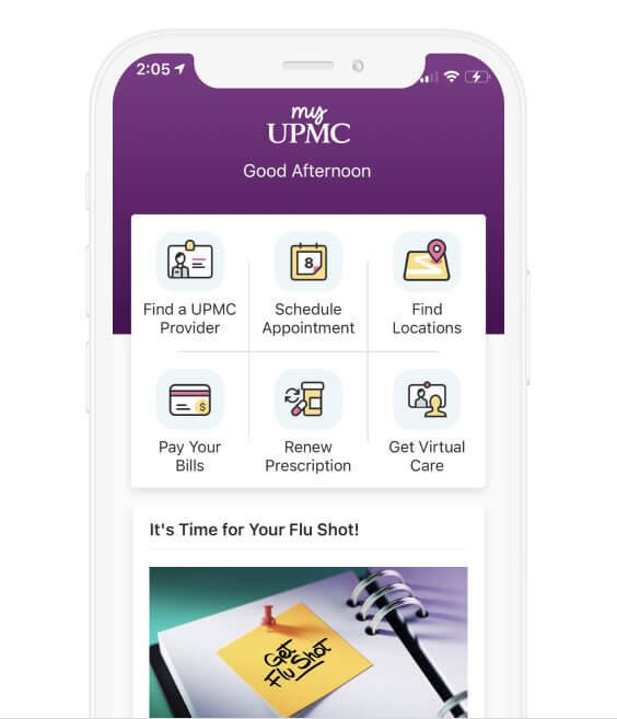 MyUPMC app screenshot image